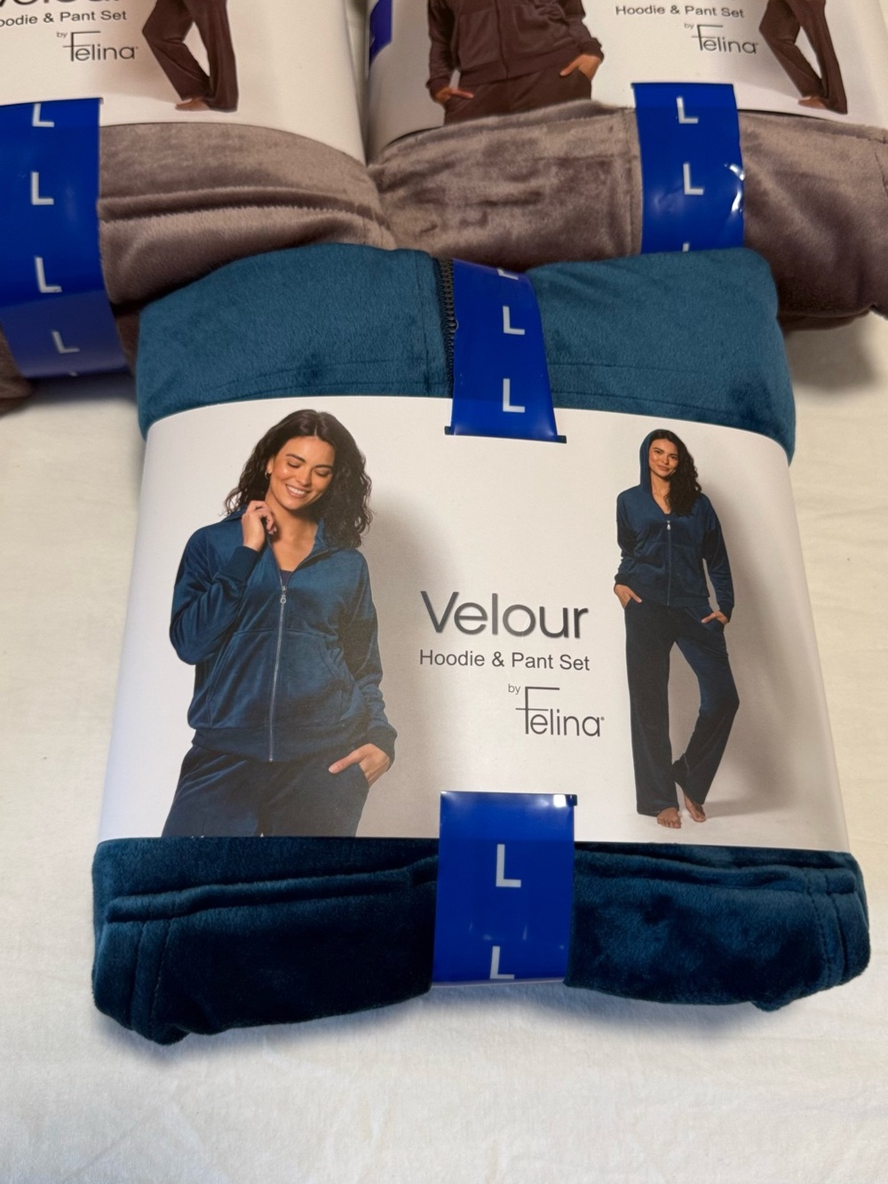 Felina Velour Hoodie & Pant Set in Teal Blue